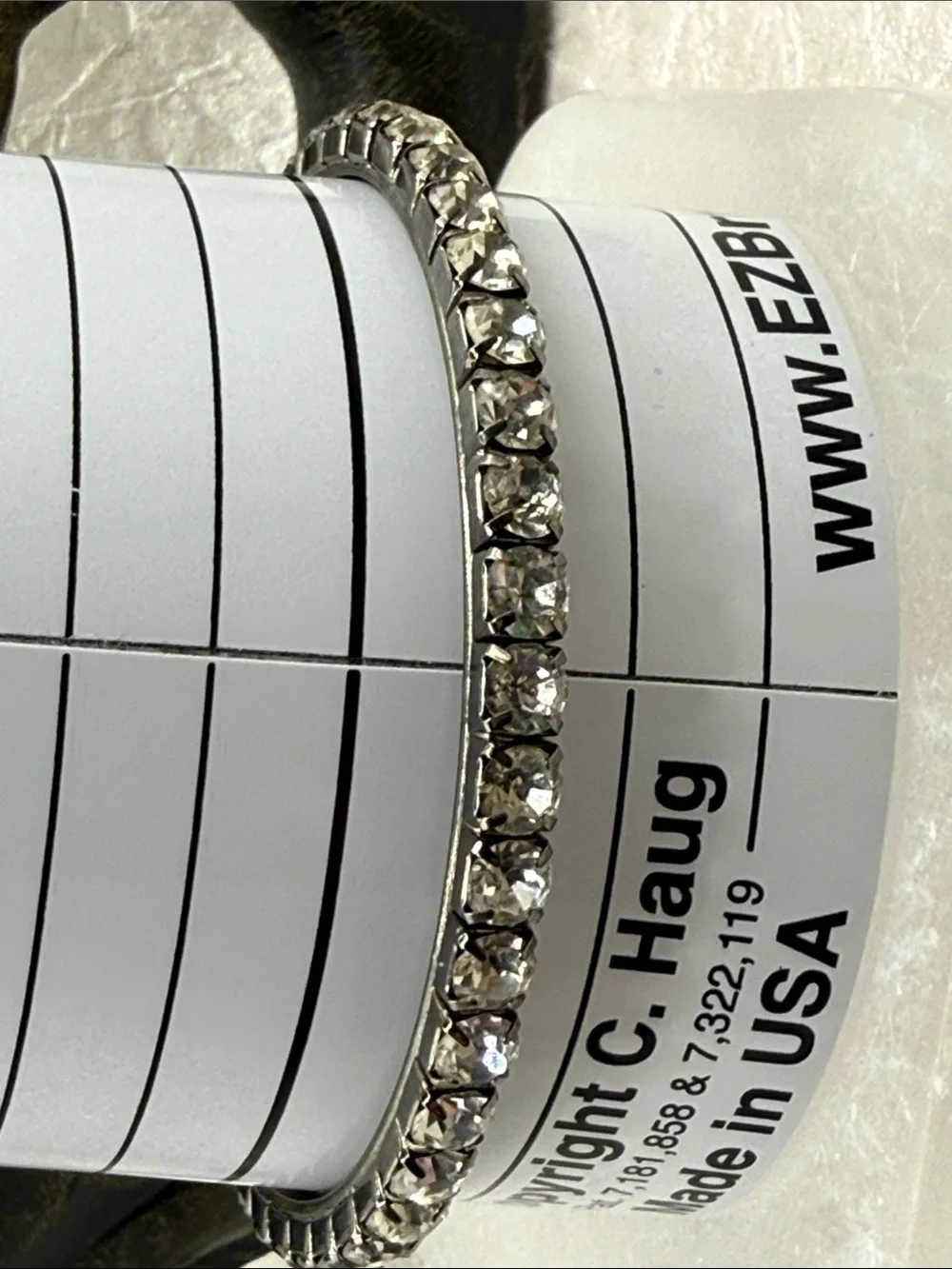 Rhinestone prong set vintage Bracelet - Silver Tone bangle larger stones & size